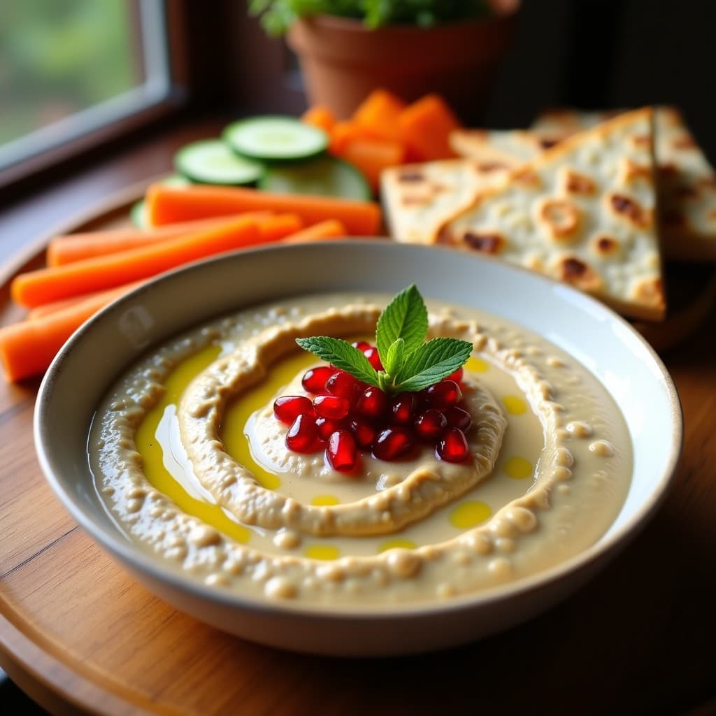 Dip de Berenjena Asada y Tahini con Granadas: Receta Árabe Vegana y Sin Cocción