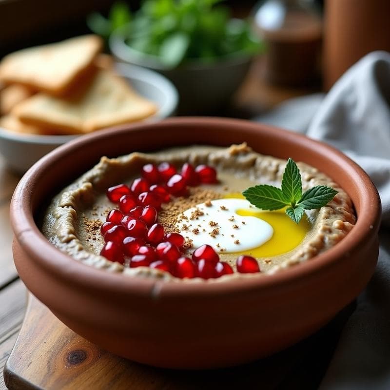 Dip de Berenjena Asada con Granos de Granada y Yogur Griego: Entrante Turco de 3 Ingredientes