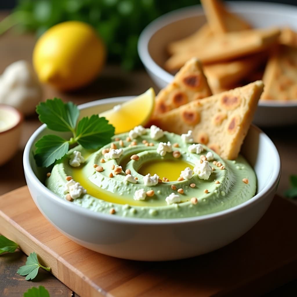 Dip de Berros y Queso Feta con Pan de Pita Integral: Aperitivo Griego en 10 Minutos