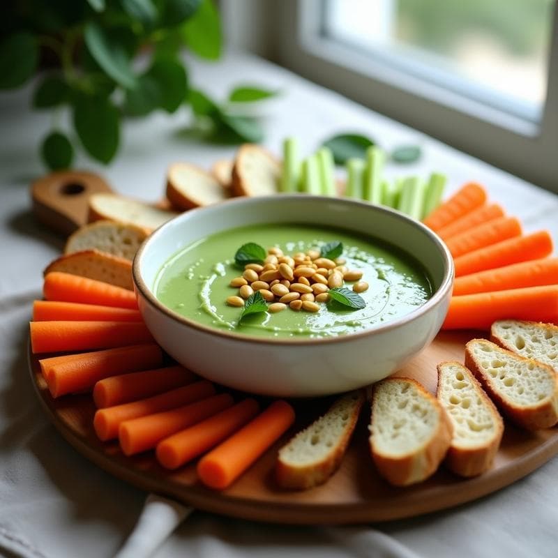 Dip de Espinacas y Queso de Anacardos con Crujiente de Semillas de Calabaza: Aperitivo Vegano Sin Lácteos