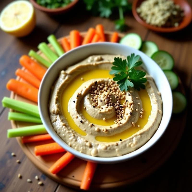 Dip de Garbanzos Negros y Tahini con Crujiente de Semillas: Receta Vegana y Alta en Hierro