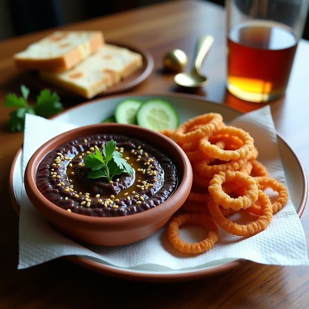 Dip de Lentejas Beluga y Ajo Asado con Crujiente de Cebolla Morada: Aperitivo Iraní Vegano