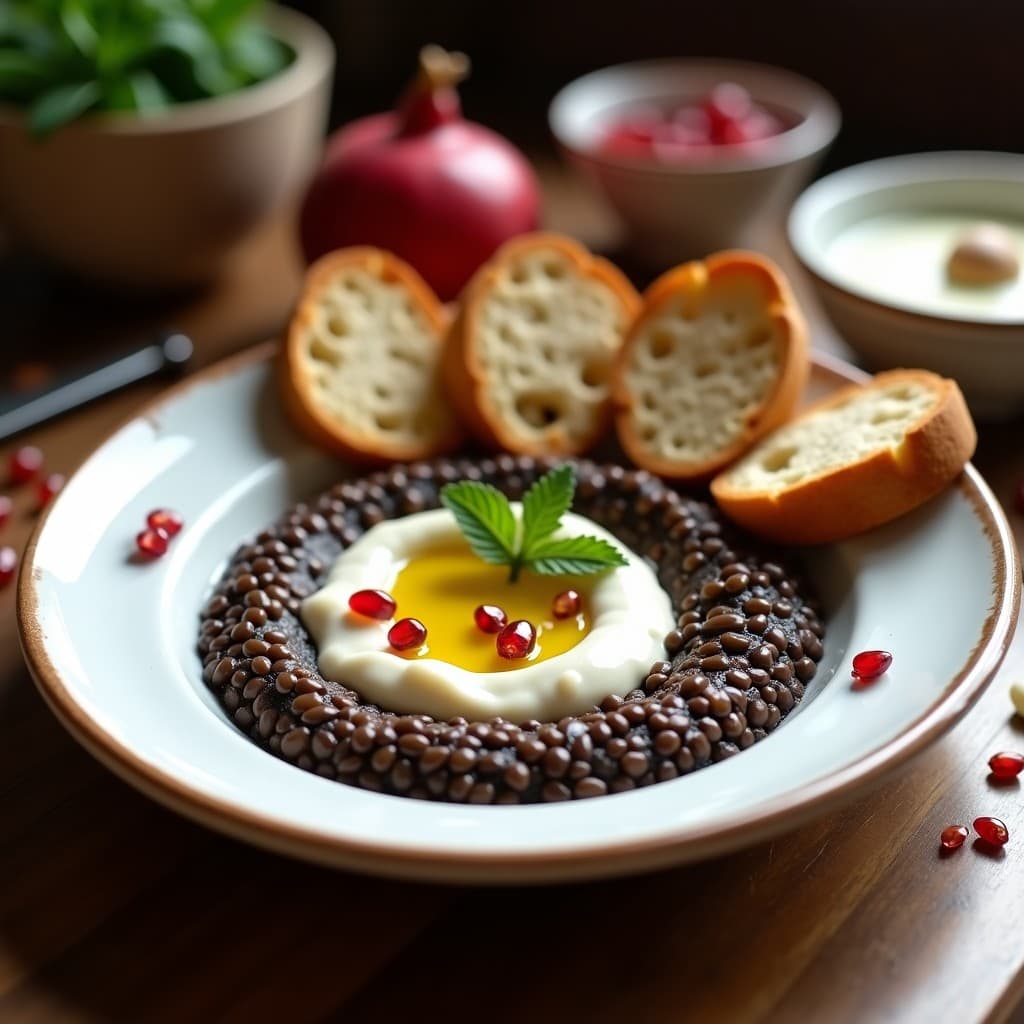 Dip de Lentejas Beluga y Ajoblanco: Aperitivo Español Vegano con Pan de Centeno