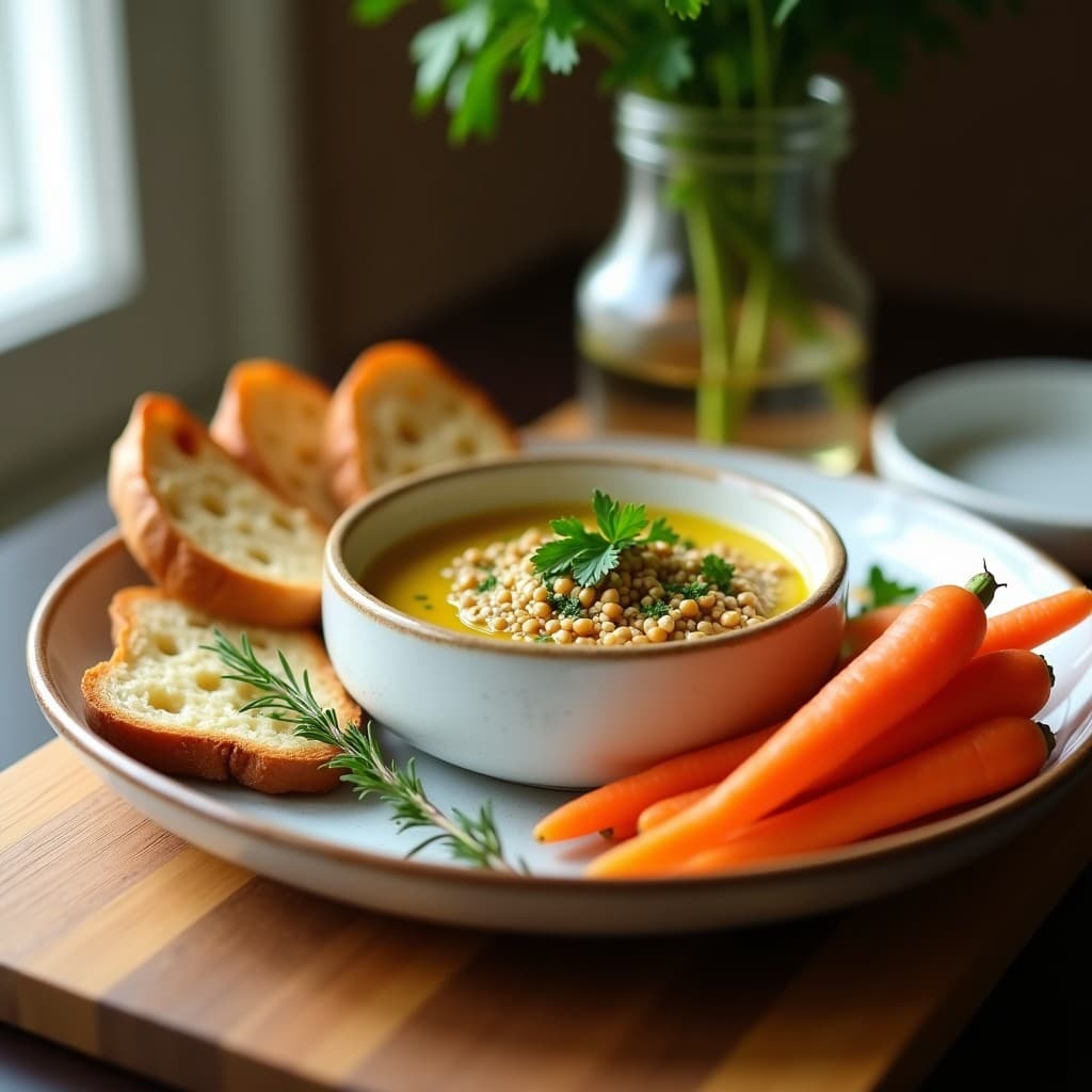 Dip de Lentejas Corsas con Hierbas Provenzales y Aceite de Oliva Virgen: Aperitivo Francés Vegano