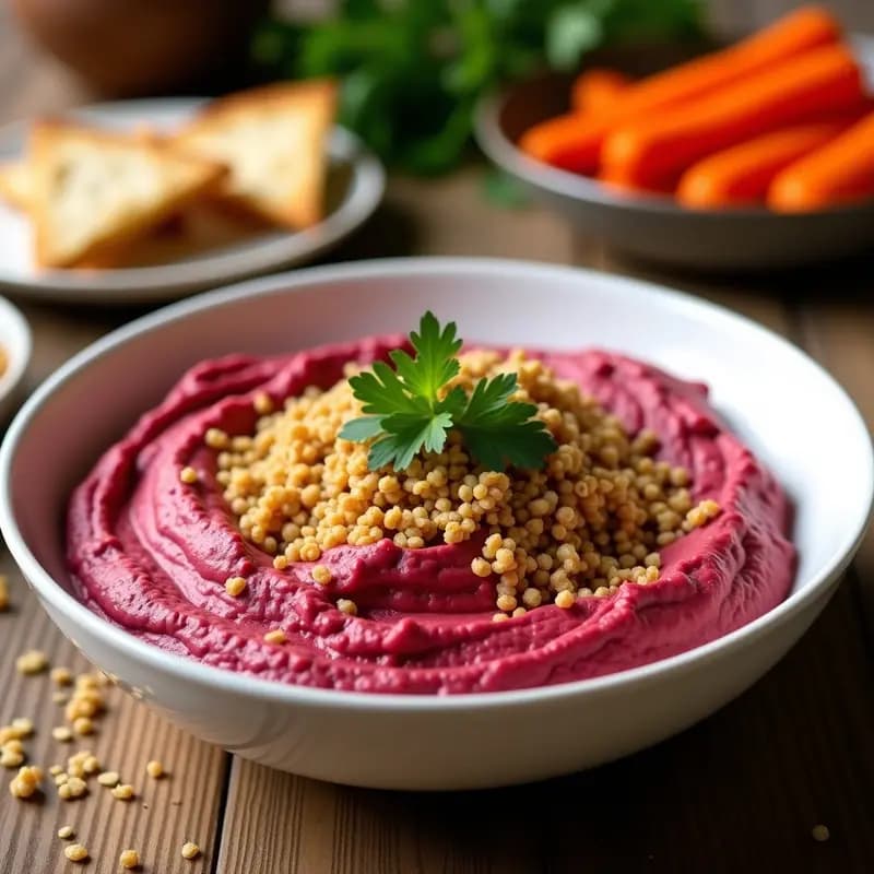 Dip de Lentejas Rojas y Remolacha con Crujiente de Quinoa: Receta Vegana en 15 Minutos