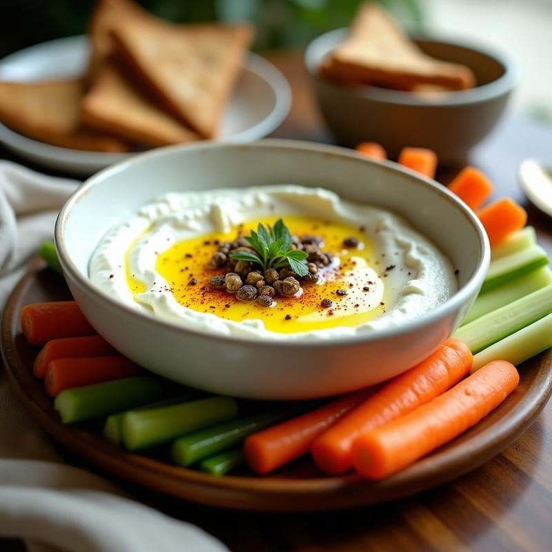 Dip de Yogur Griego con Ajo Negro y Aceite de Oliva: Aperitivo Saludable en 5 Minutos