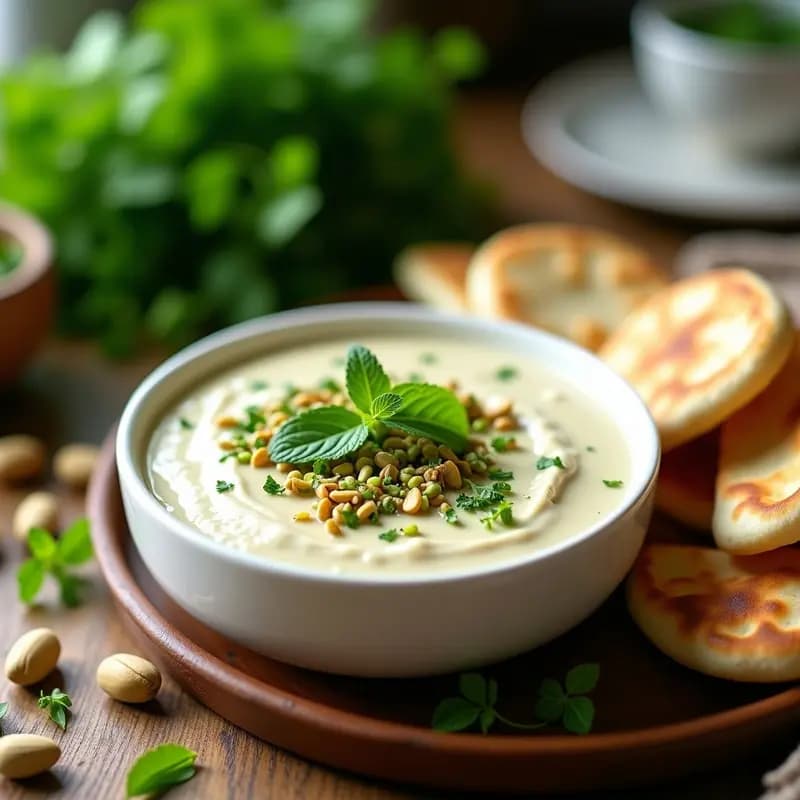 Dip de Yogur de Soja y Hierbas con Pan de Pita Integral: Aperitivo Iraní Sin Lactosa