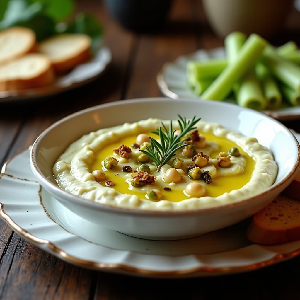 Dips de Calabacín Asado y Queso de Cabra con Aceite de Pistacho: Aperitivo Francés en 10 Minutos
