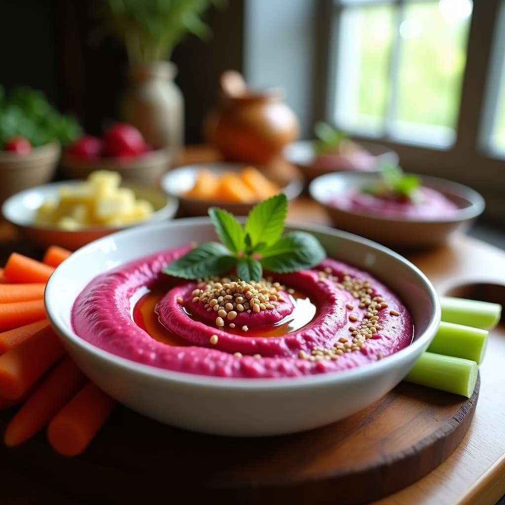 Dips de Garbanzo y Remolacha con Ajo Morado: Aperitivo Libanés Vegano y Crudivegano