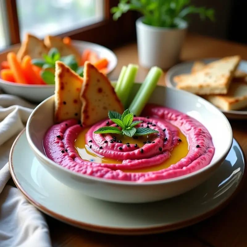 Dips de Remolacha y Tahini: Aperitivo Sirio Vegano y Sin Cocinar