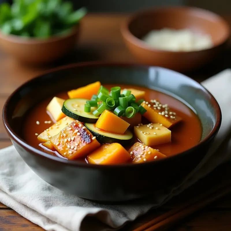 Doenjang Jjigae: Estofado Coreano de Pasta de Soja y Tofu con Calabaza
