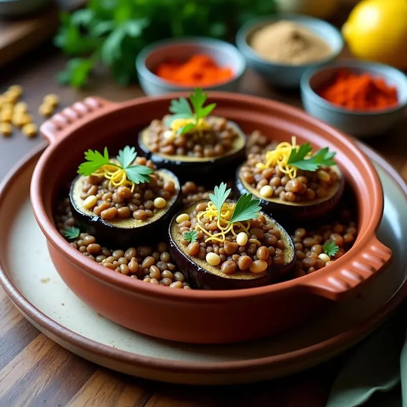 Dolma Armenio de Berenjena Rellena de Lentejas y Arroz: Receta Vegana en Olla Lenta