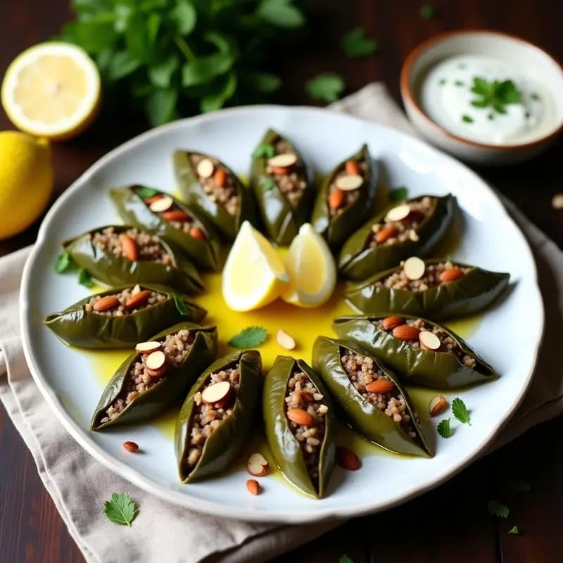 Dolma Armenio de Hoja de Parra: Relleno de Arroz y Carne de Cordero con Limón