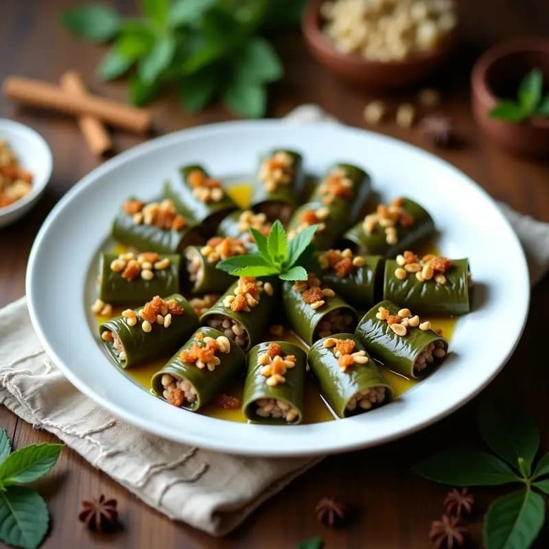 Dolma de Hoja de Parra con Arroz Salvaje y Pasas: Receta Armenio-Arabe Vegana