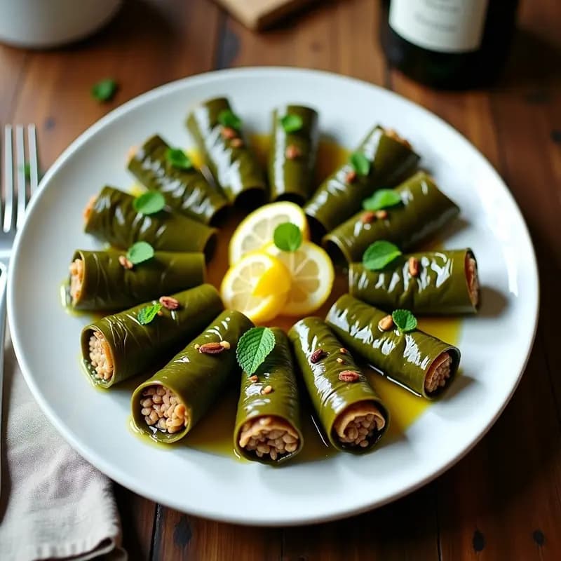 Dolma de Hoja de Parra con Arroz Salvaje y Piñones: Aperitivo Armenio Vegano