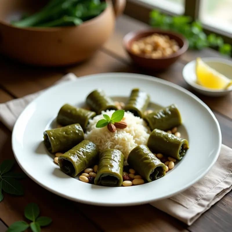 Dolma de Hojas de Parra con Arroz Basmati: Receta Turca Rellena de Hierbas Frescas