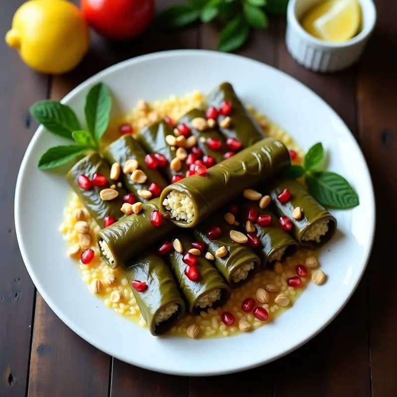 Dolma de Hojas de Parra con Arroz Basmati y Granada: Receta Armenia Vegetariana