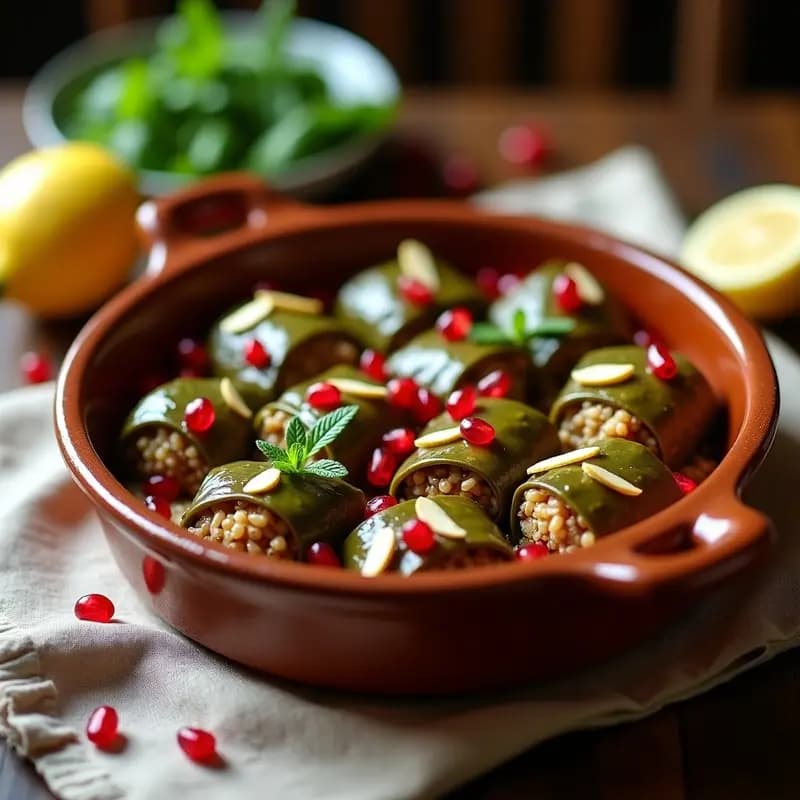 Dolma de Hojas de Parra con Arroz Salvaje y Granadas: Receta Armenio-Vegana al Horno