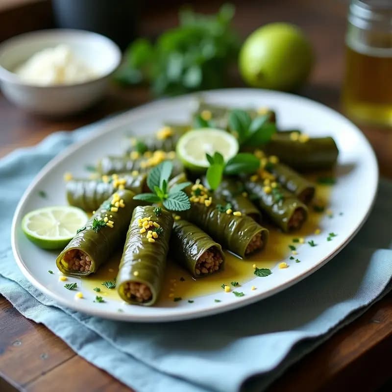 Dolma de Hojas de Parra Rellenas de Arroz y Lima: Receta Griega Vegana y Sin Gluten