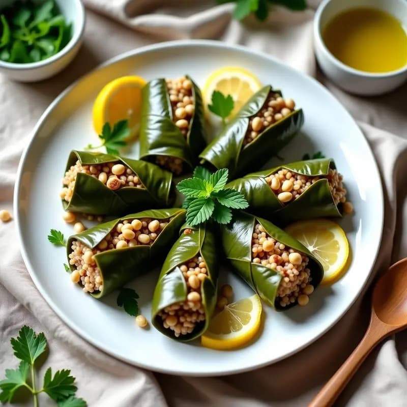 Dolma de Hojas de Parra con Arroz Silvestre y Piñones: Receta Armena Sin Lactosa