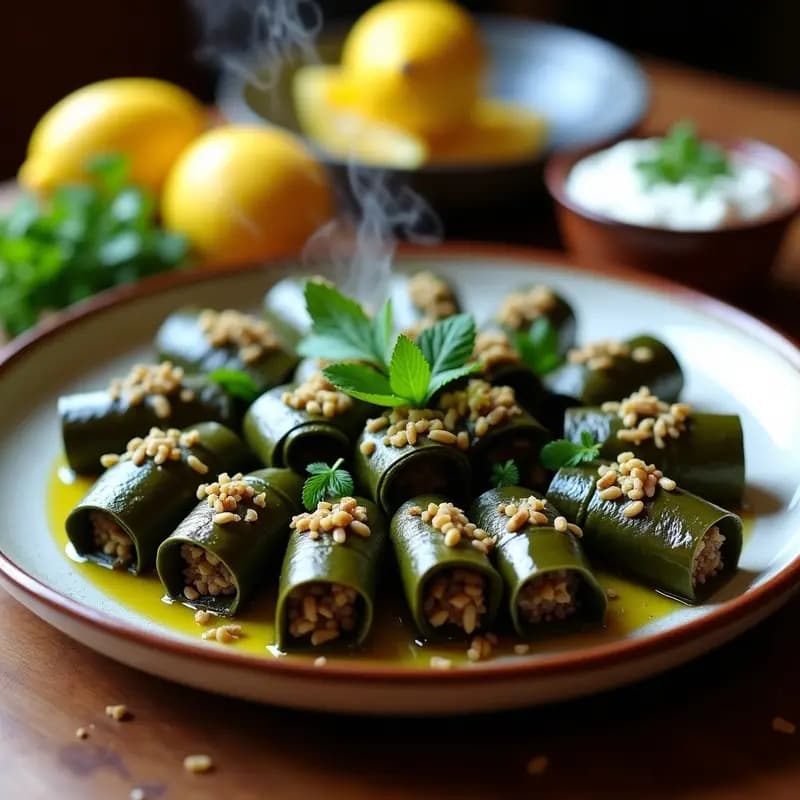 Dolma de Hojas de Vid con Arroz Silvestre y Champiñones: Receta Armenia Vegana