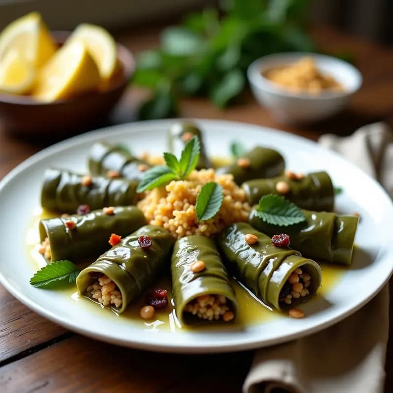 Dolmades de Hoja de Vid con Arroz Basmati y Piñones: Receta Griega Tradicional Vegana