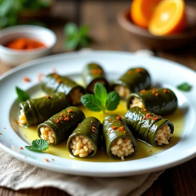 Dolmades Griegas con Arroz y Hierbas Frescas: Entrante en Hoja de Parra al Vapor