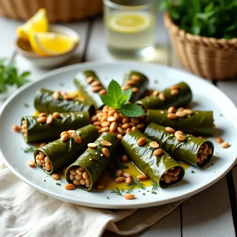 Dolmades de Arroz Integral y Piñones: Rollitos de Parra Griegos Saludables