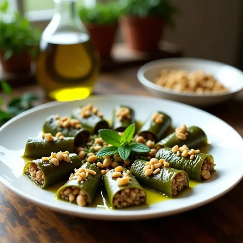 Dolmades de Arroz Integral y Piñones con Vinagreta de Lengua de Pájaro: Receta Griega en 30 Min
