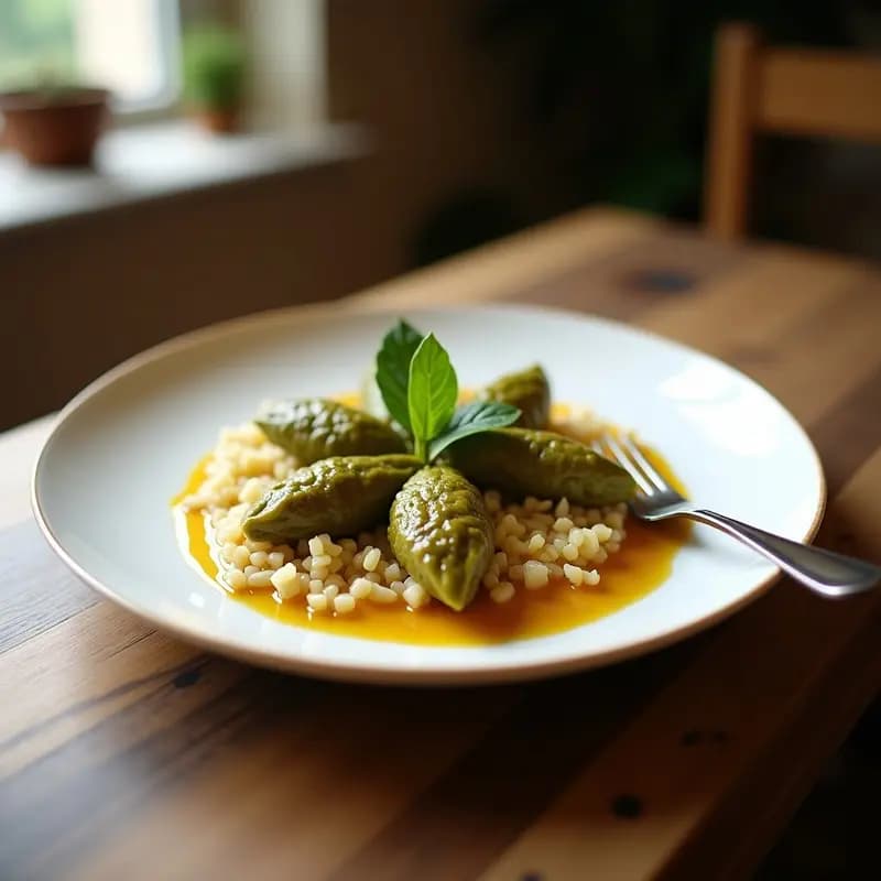 Dolmades de Arroz Integrales y Hierbas con Limón: Hojas de Parra Griegas Veganas
