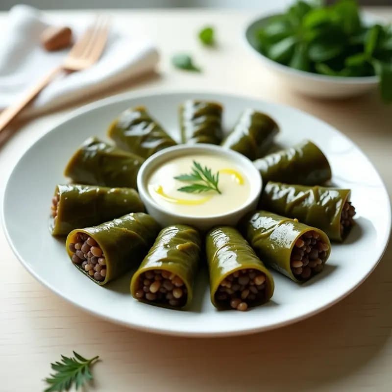 Dolmades de Arroz Integral y Hierbas con Salsa de Yogur: Rollitos Griegos Sin Lactosa en 25 Minutos