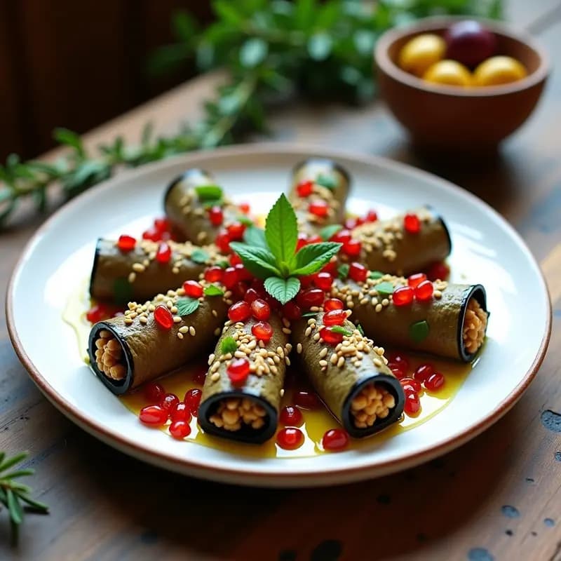 Dolmades de Berenjena con Quinoa y Granadas: Receta Griega Vegana y Alta en Fibra