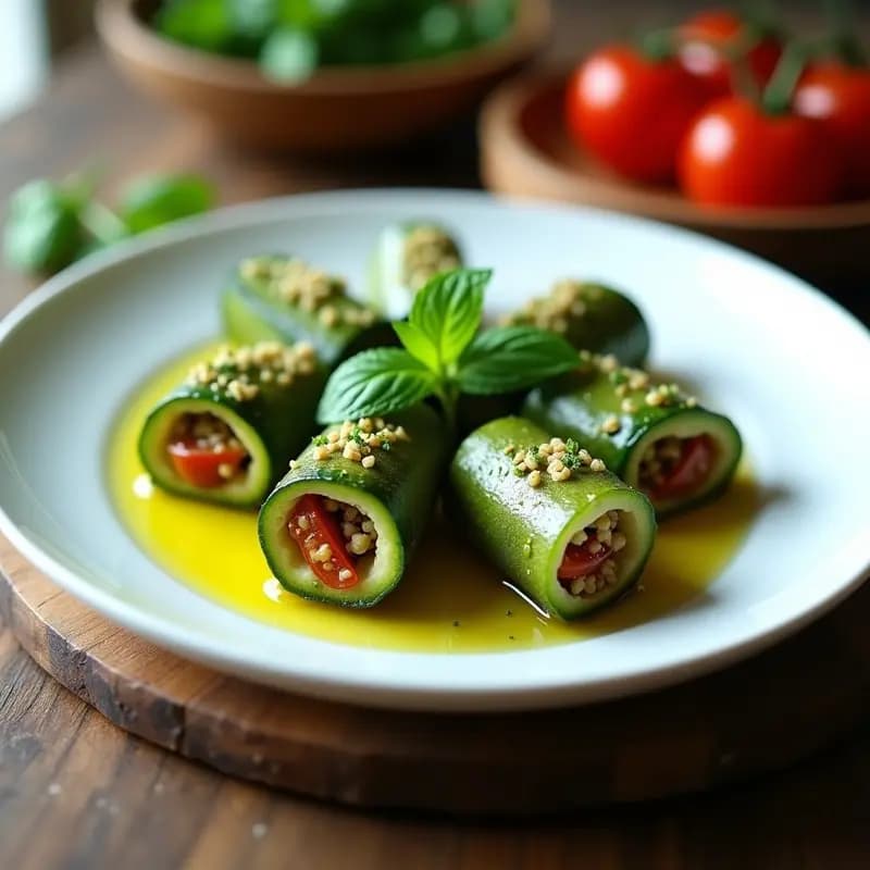 Dolmades griegos de calabacín con relleno de quinoa y menta fresca