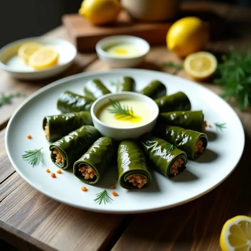 Dolmades de Espinaca y Arroz Silvestre: Rolls Griegos Veganos con Salsa de Limón
