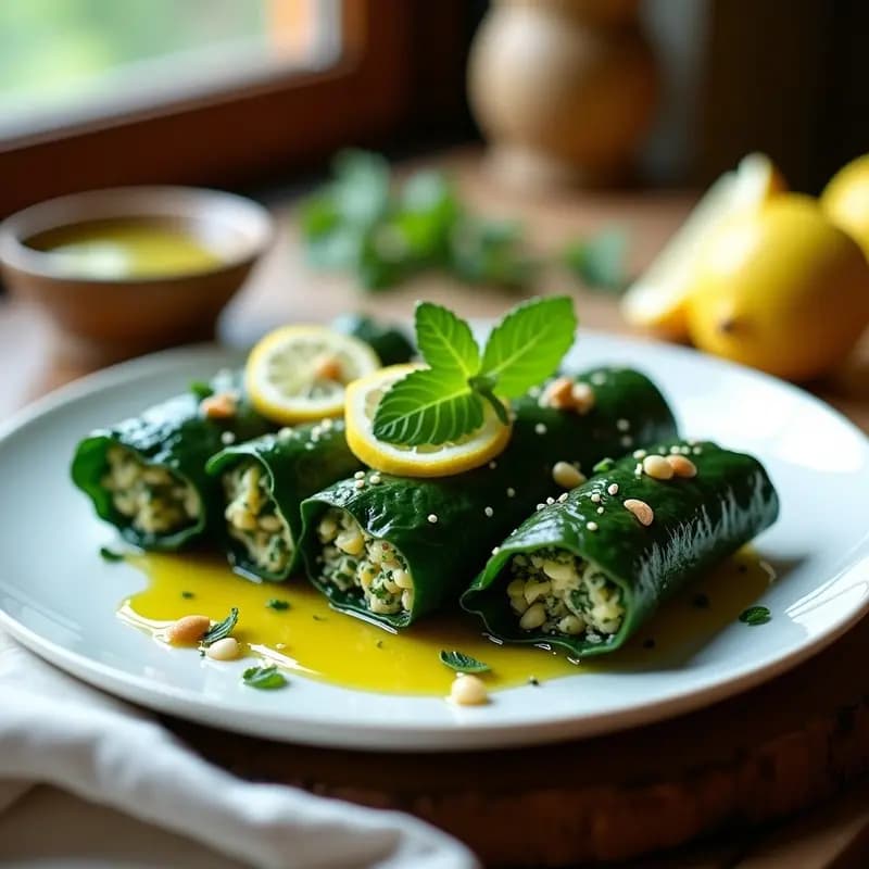 Dolmades de Espinaca y Piñones con Limón: Entrante Griega Vegano y Sin Gluten