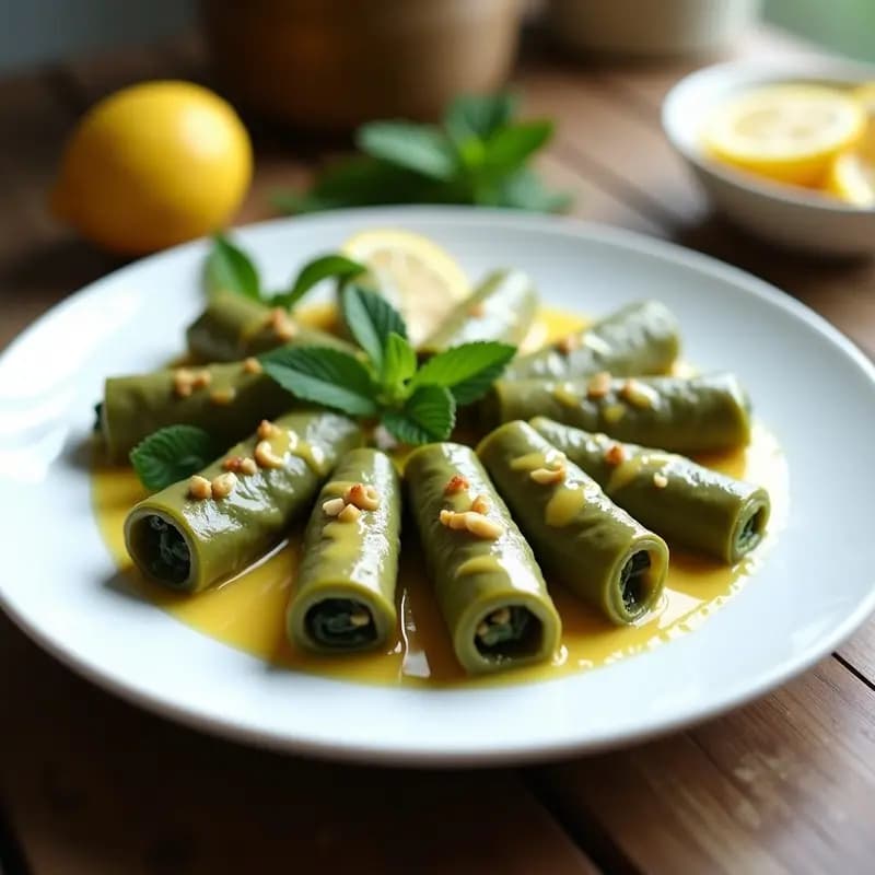 Dolmades de Espinacas y Piñones con Salsa Avgolemono: Envolturas Griegas Veganas con Toque Citrico