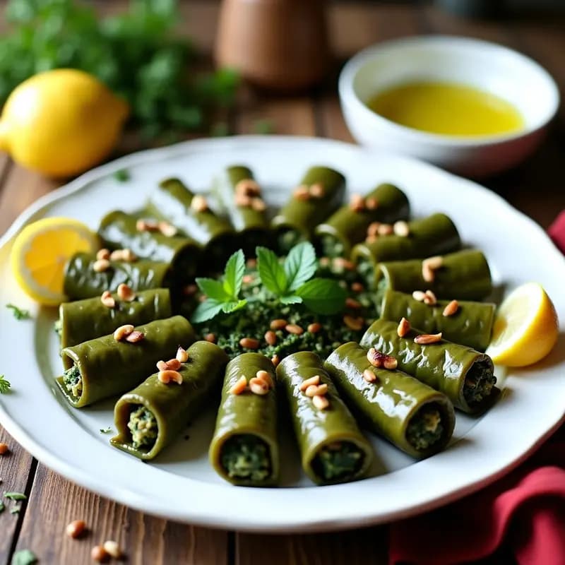 Dolmades de Espinacas y Piñones: Hojas de parra rellenas griegas veganas