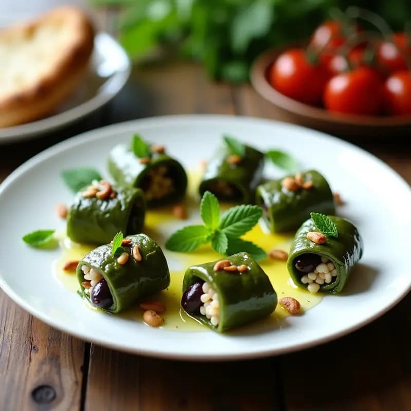 Dolmades de Hinojo y Aceitunas Kalamata: Rollitos Griegos con Toque Gourmet