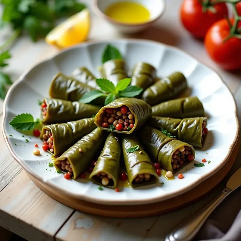Dolmades de Hoja de Vid con Relleno de Lentejas y Tomates Secos: Entrante Griego Vegano