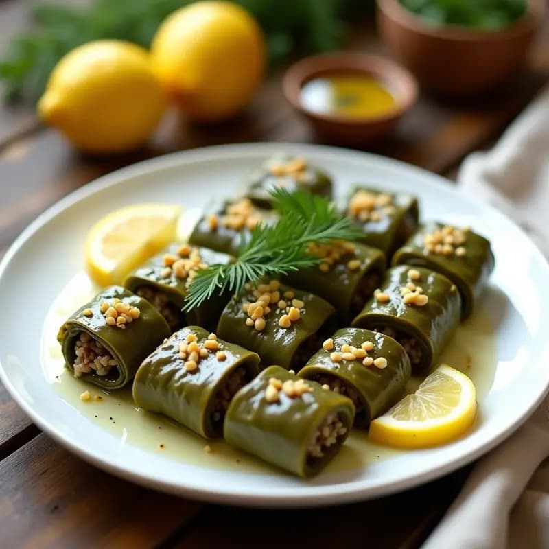 Dolmades de Hojas de Parra con Arroz y Limón: Entrante Griega Vegano