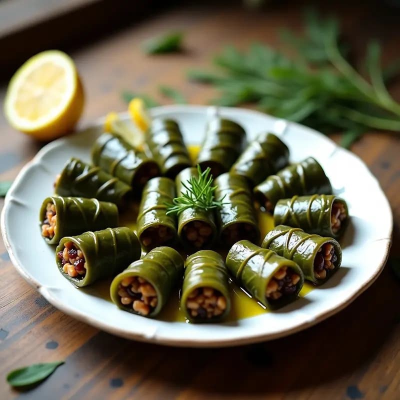 Dolmades de Hojas de Parra con Arroz Silvestre y Pasas: Receta Griega Tradicional Sin Carnes