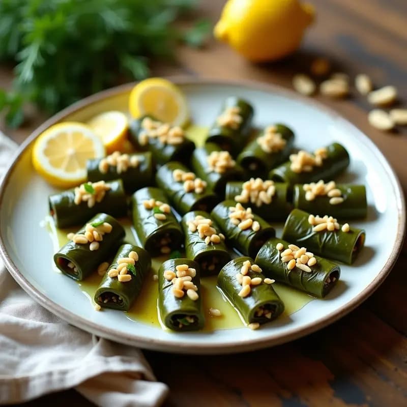 Dolmades de Hojas de Parra con Arroz y Hierbas: Aperitivo Griego Vegano