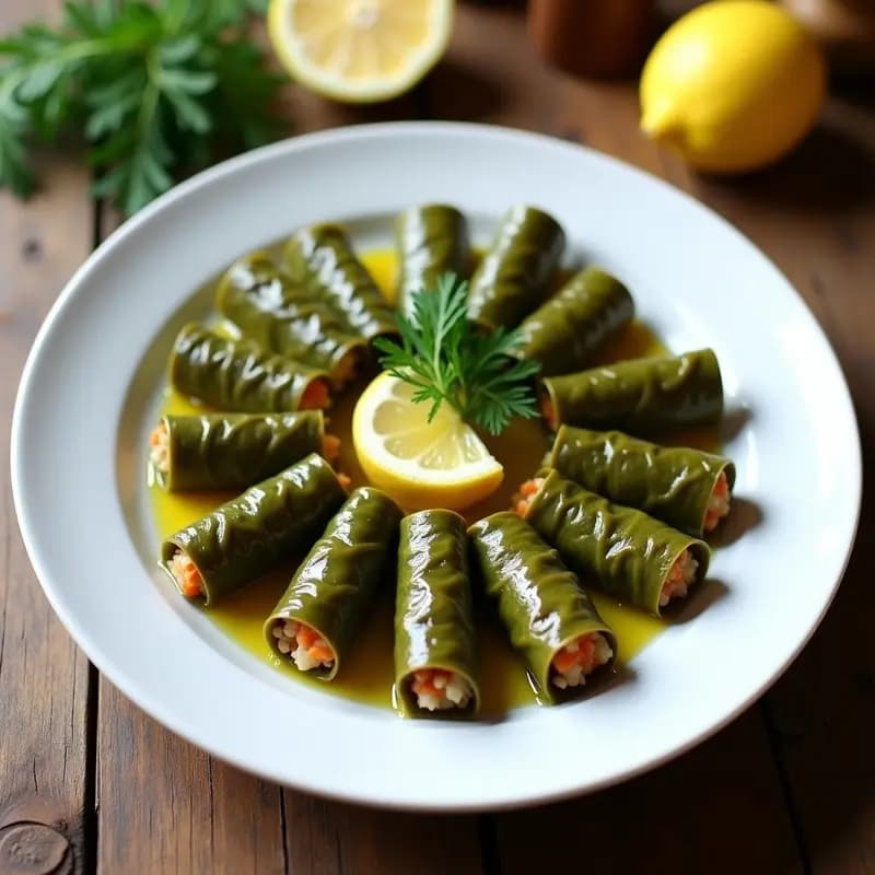 Dolmades griegos con hojas de parra y arroz: Entrante vegetariano en 30 min