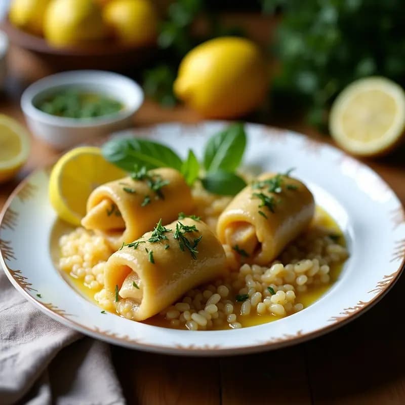 Dolmades de Hoover y Limón: Rollitos de Parra Griegos con Arroz Salvaje y Hierbas Frescas