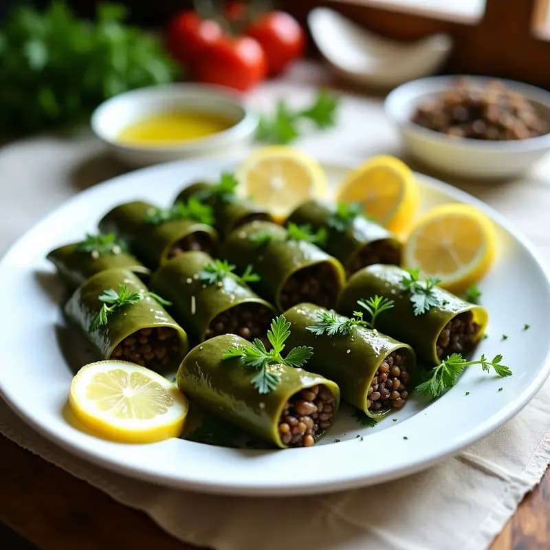 Dolmades de Hojas de Orlea con Relleno de Lentejas y Arroz Silvestre: Receta Griega Vegana
