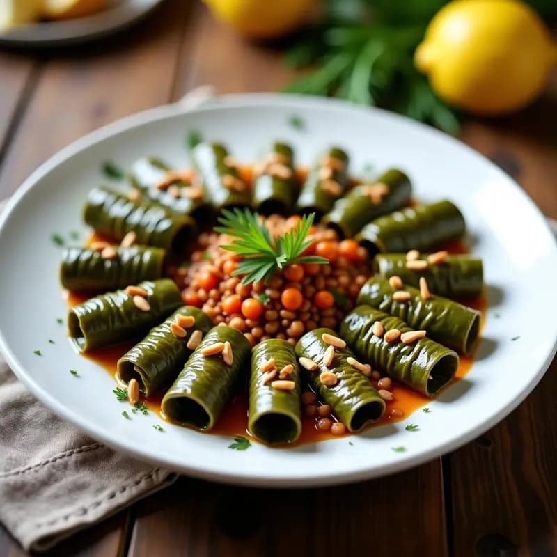 Dolmades Griegos con Hojas de Parra y Relleno de Lentejas Rojas: Entrante Vegano y Sin Gluten