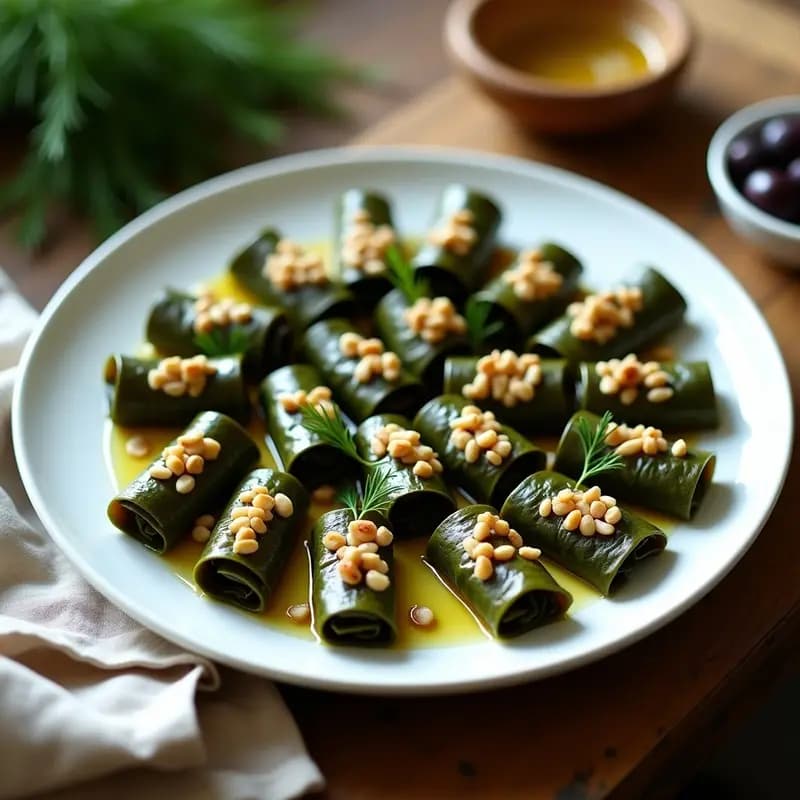 Dolmades de Vinagre y Aceitunas Kalamata: Rollitos Griegos Veganos y Ácidos