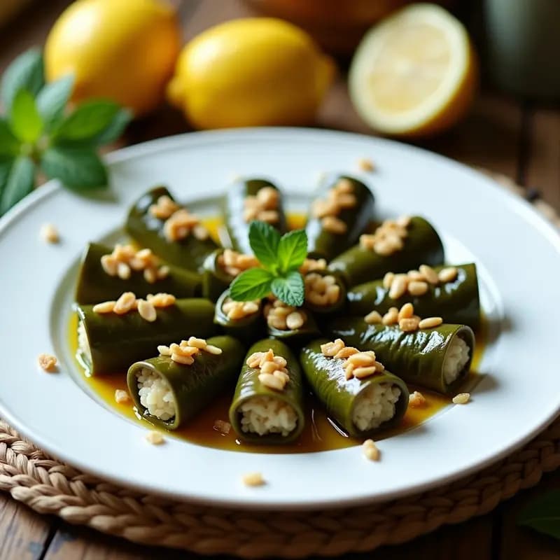 Dolmades de Vinagrera con Arroz Basmati y Piñones: Hojas de Parra Gregas Rellena de Sorpresa