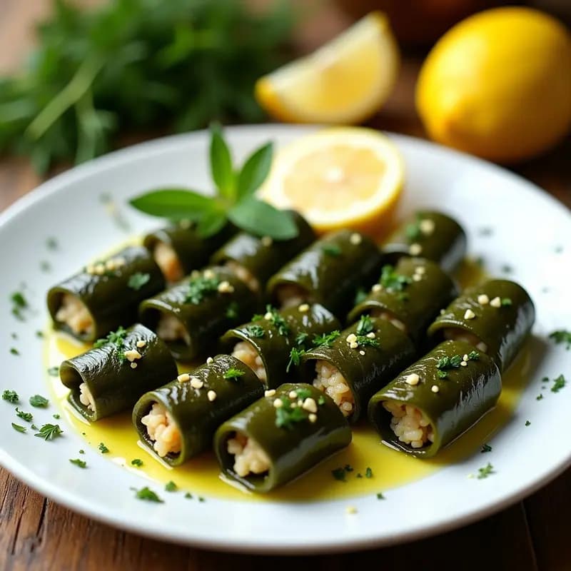 Dolmades de Vinho y Arroz Silvestre: Receta Griega con Hierbas Frescas y Limón