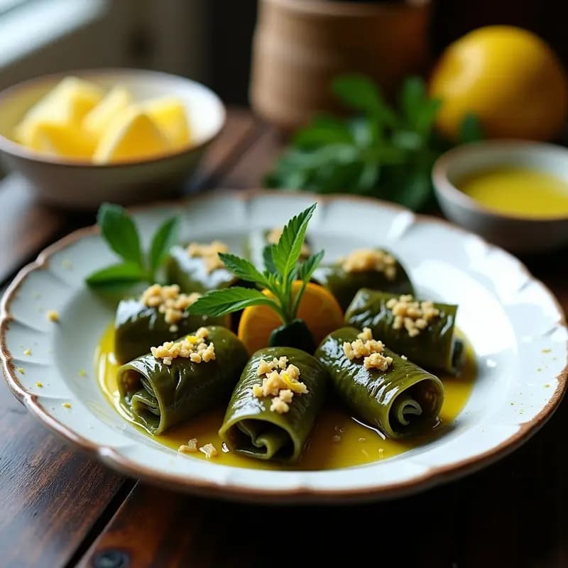 Dolmades de Vino y Arroz Basmati: Aperitivo Griego con Toque Ácido
